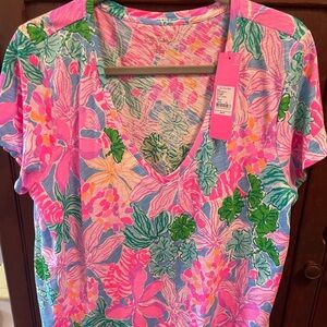 Lily Bloom Pink and Green Floral V-Neck Top
